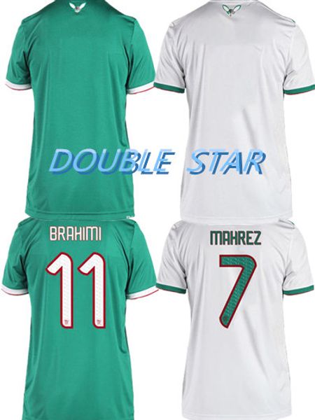 

2 stars 2019 africa cup algeria #7 mahrez soccer jersey 19/20 home feghouli brahimi belaili bounedjah soccer shirt atal football uniform, Black