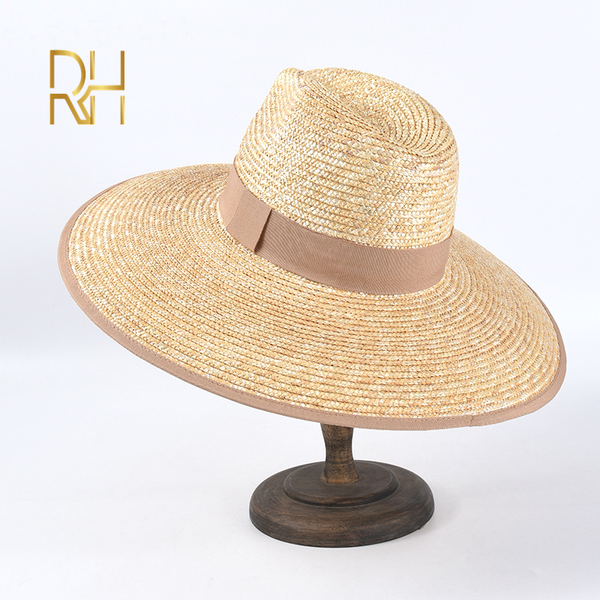 

rh cowboy summer straw caps wheat brim uv protect female jazz beach sun fedora hat for holiday travel, Blue;gray