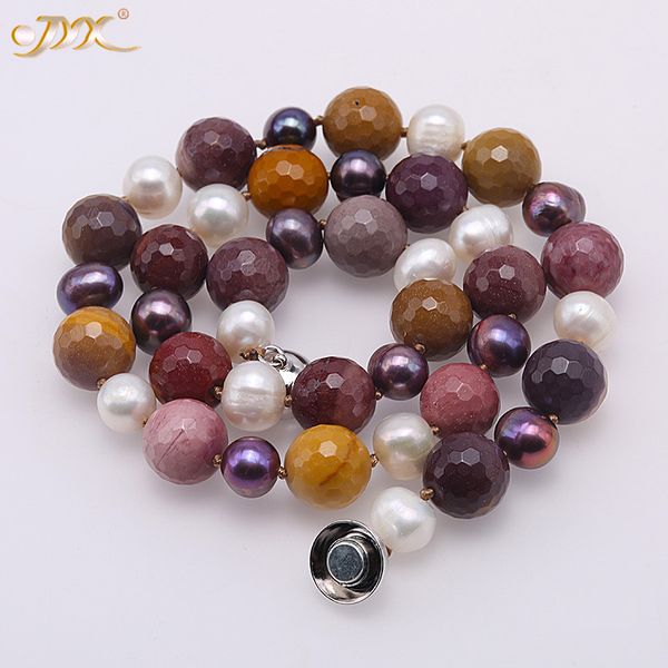 

jyx new mixed necklace of natural 12mm multi-color agate with natural pearls 20" women gift, Silver