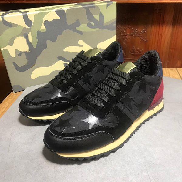 

womens mens studded leather rock runner shoes camo camouflage sneakers studded rockrunner casual trainers walking shoes sneakers, Black