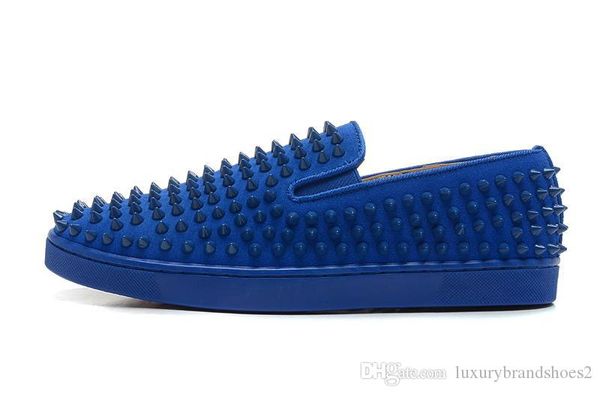 

2019 new designer brand studded spikes flats shoes red bottom casual shoes men and women party lovers genuine leather sneakers, Black