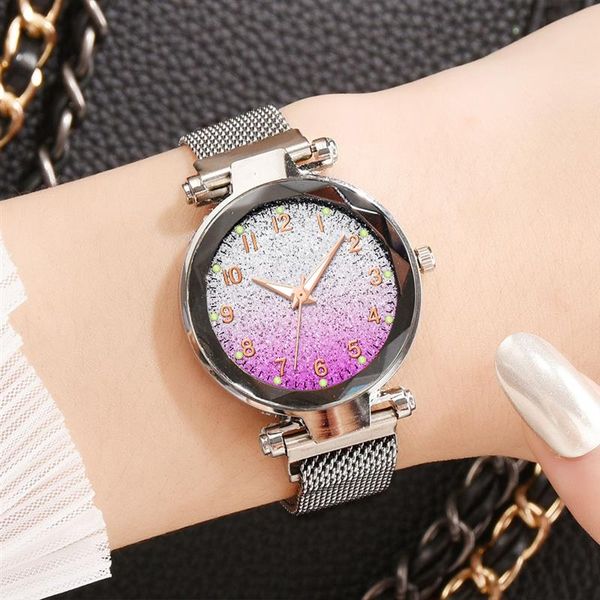 

women silver watches magnetic mesh band stainless steel roman number quartz wristwatch ladies fashion watches, Slivery;brown