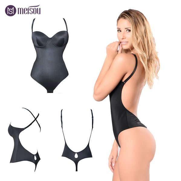 

meisou strappy backless bodysuit women black sleeveless body shaper opening crotch cami corset slimming full body shaper, Black;white
