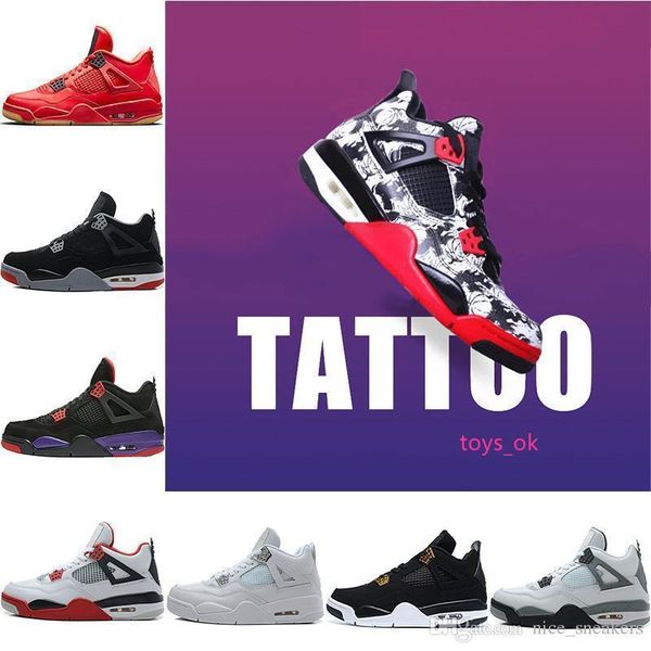 

singles tattoo day 4 4s mens basketball shoes raptors pure money royalty black white cement bred fire red toro men designer sport sneakers