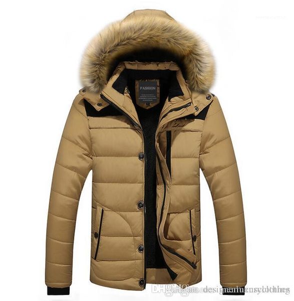 

дизайнерские пуховики мех дизайн ватки теплый толстый пальто зимняя одежда мужчины с капюшоном, Black