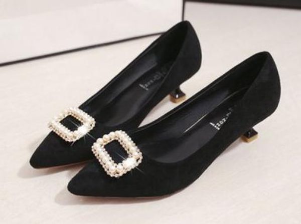 

suede women's shoes in spring and autumn low heel pointed end water drill, Black