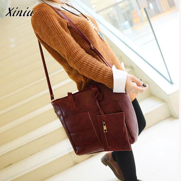 

xiniu quality 2pcs women's bag luxury fashion leather shoulder bags with corssbody bag&handbag female girls mini clutch wallet