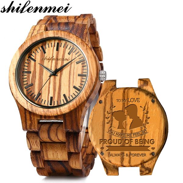 

shifenmei man watch 2019 personalized engraved watches men custom wristwatch wood watch male relogio masculino, Slivery;brown