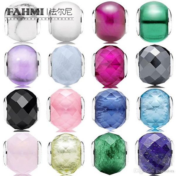 

fahmi 100% 925 pure silver beads natural fashion smooth peace silver courage passion hope multi-color diy women charm bracelet beads, Black