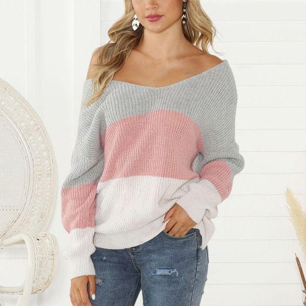 

women's sweater casual v-neck sweaters backless patchwork cardigan for women long sleeve knit loose jersey mujer invierno l826, White;black