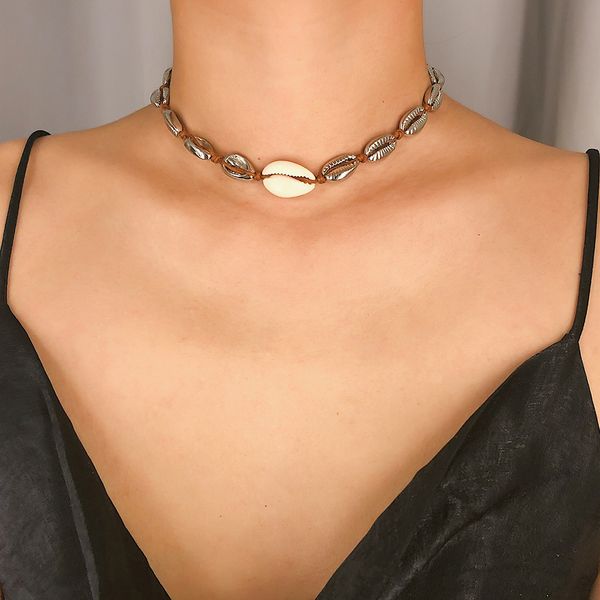 

bohemian shell necklace pendant collar for women handmade shell conch women's initial necklace vacation gift jewelry accessories, Golden;silver