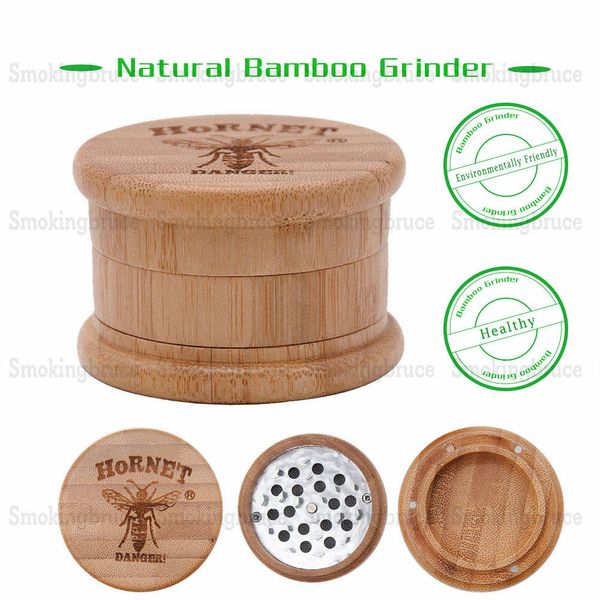 

Natural Bamboo Smoking Herb Grinder With Engrave Logo 63MM 3 Piece Handmade Bamboo Tobacco Grinders With Metal Teeth vs sharpstone grinder