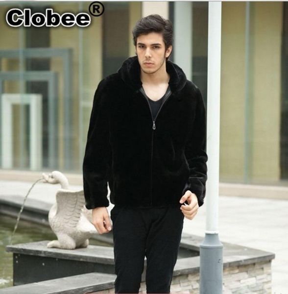 

plus size 2019 winter men coat long sleeve zipper hooded faux fur leather jacket inverno couro black 2019 outerwear xxxl x666