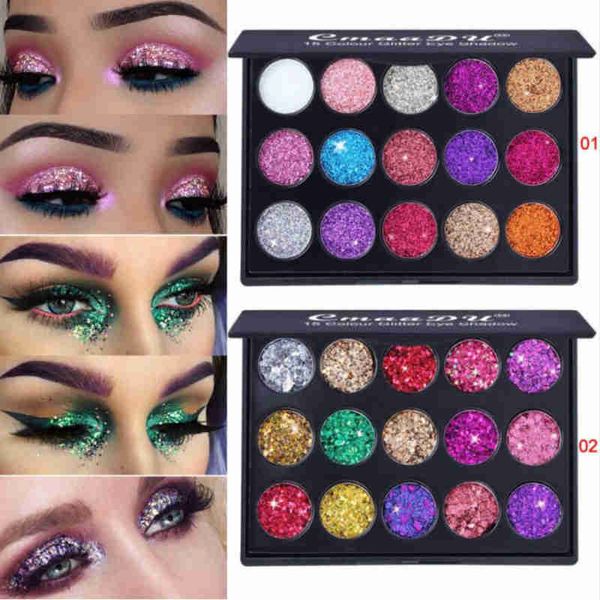 Weibliche natürliche wasserdichte Glitzer-Lidschatten-Palette, glänzende Metalle, Puder, Schimmer, Lidschatten-Pigmente, Kits, Diamant, 15 Farben