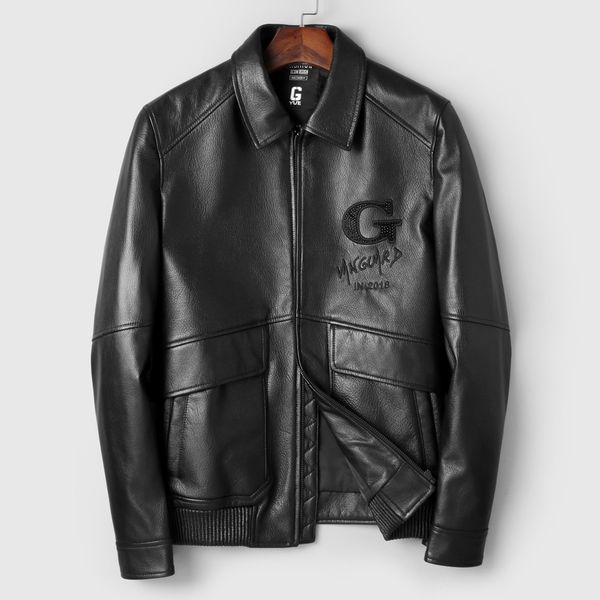 

natural goat leather jacket pattern men casual outwear autumn genuine black real goat skin fashion jacket 4xl