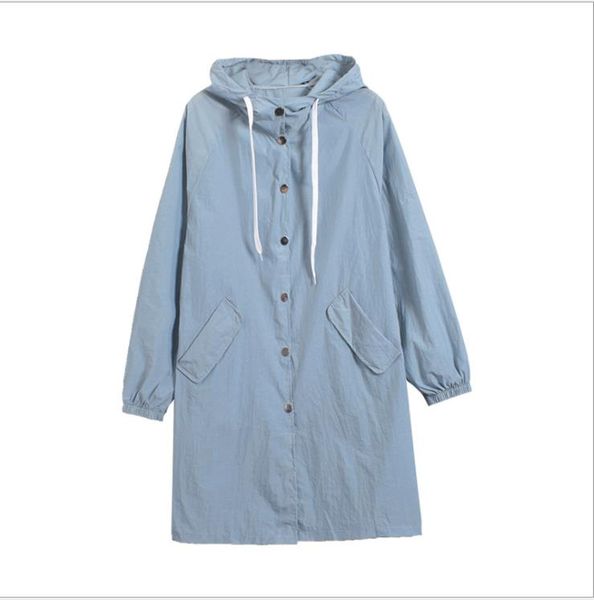 

sun protection clothing female spring and summer long section large size casual korean bf wild breathable jacket thin section letter hooded