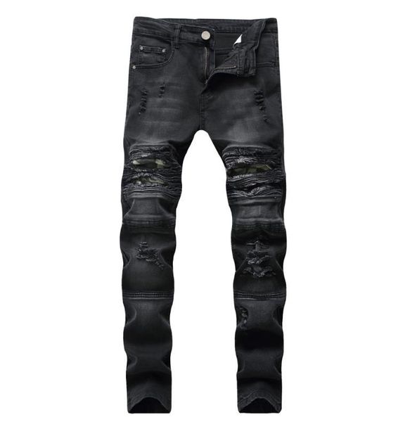 

2019 новая мода джинсы хип-хоп мужские дизайнерская одежда новая мода проблемные ripped тощий джинсовый байкер джинсы мужчины брюки, Blue