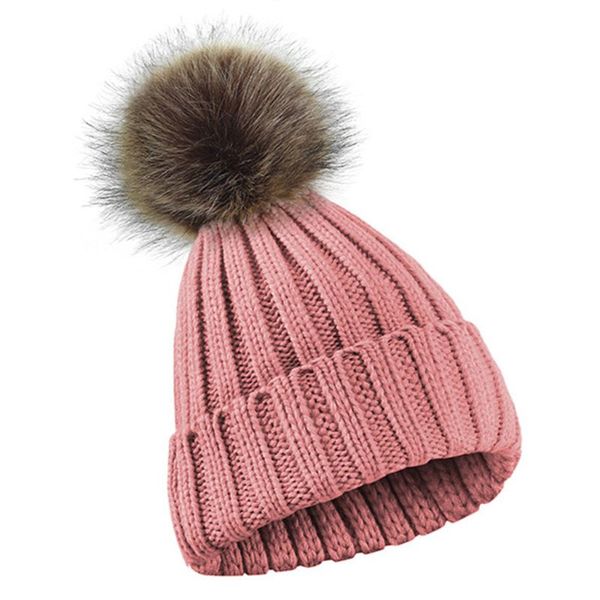 

new 2019 women men winter ribbed knitted hat solid color plain woolen cuffed beanie cap thicken with cute fluffy pompom ball, Blue;gray