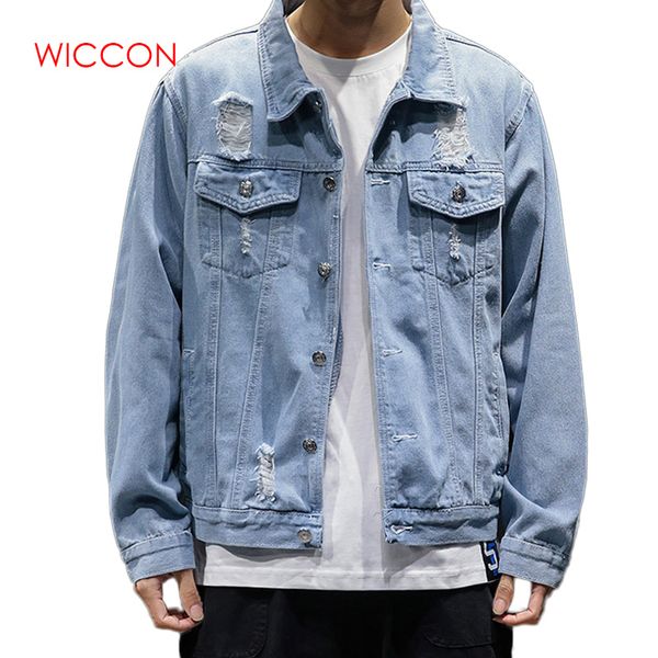

men denim jacket spring autumn hole design denim jacket men single-breasted loose jeans coats brand outerwear, Black;brown