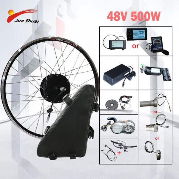 

48v 500w electric bike conversion kit samsung lithium battery brushless hub front motor wheel bicicleta electrica e bike kit, Silver;blue