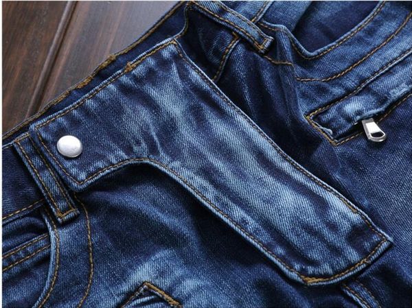 

designer mens jeans 2020 new skinny pants casual jeans men fashion distressed ripped slim motorcycle moto biker denim hip hop pants, Blue