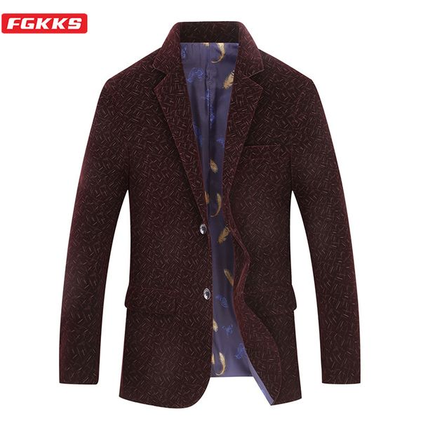 

fgkks brand men blazers spring men's comfortable fabric lined feather print suit fashion street casual retro blazers coat male, White;black