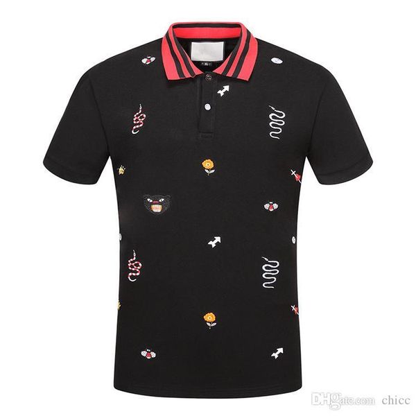 

fashion men brand polo t-shirt embroidery snake collar classic t shirt short-sleeved t shirt g striped lovers girls women men tee, White;black