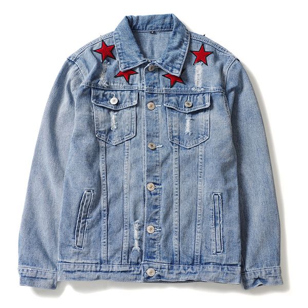 

men long sleeve embroidery star embroidered fashion denim baseball coats jackets abstract digital coat, Black;brown