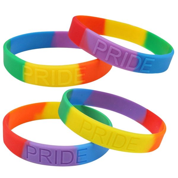 Braccialetti in silicone arcobaleno Bracciale in silicone color arcobaleno Braccialetti in gomma LGBT Pride Bracciale per gioielli arcobaleno Gay Pride