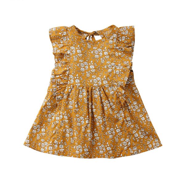 

fashion newborn infant baby girls vintage ruffles floral dresses sleeveless summer dress sundress 0-4y, Red;yellow