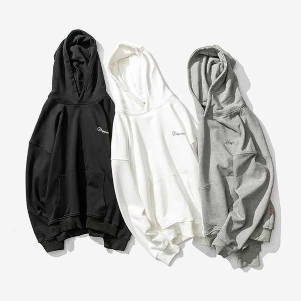 

fashion long-sleeved printed hoodie shirt men's casual jacket hooded daily sweater men's trend cotton solid color, Black