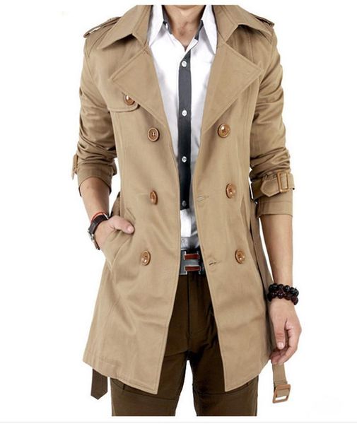 

trench coat men classic double breasted mens long coat masculino mens clothing long jackets & coats british style overcoat, Tan;black