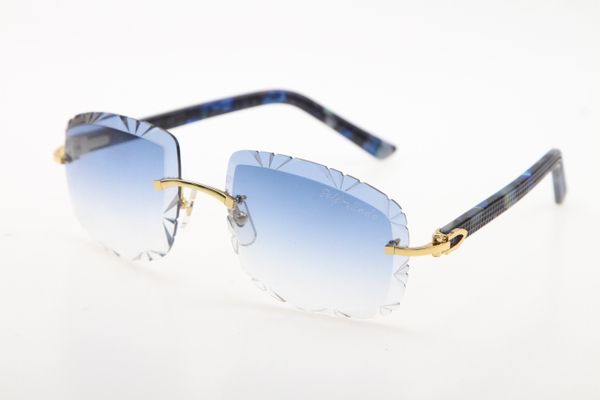 Marmorblaue Plank-Sonnenbrille 3524012-B Verkauf von randlosen Brillen mit Diamantschliff, modische hochwertige Metallbrillen für Männer und Frauen, heißes 18-karätiges Gold