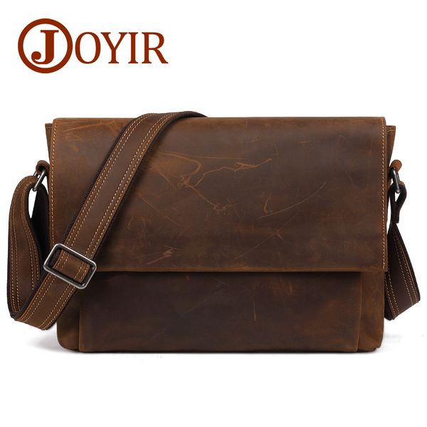 

men's genuine leather messenger bag vintage crazy horse shoulder bag cowhide 13" lapcrossbody designer handbags tote designer-hand