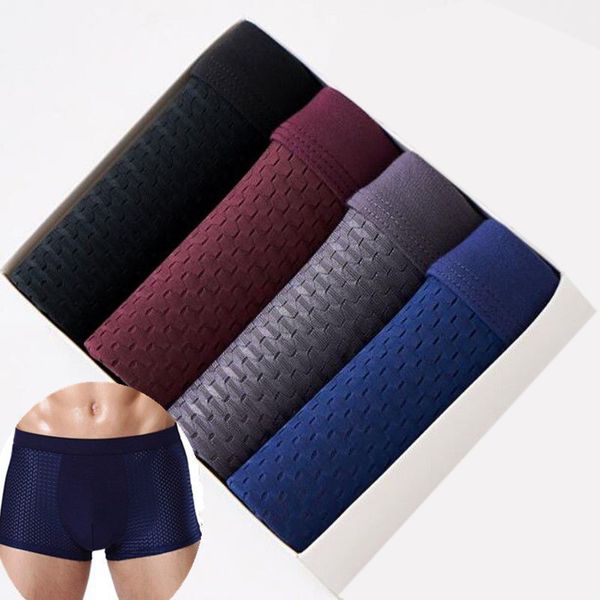 

brand boxer mens underwear bomboo fiber man short breathable solid flexible boxershorts pure color underpants 4pcs, Black;white