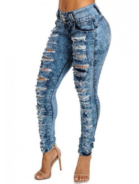 

zan.style women high waist pencil jeans casual blue ripped denim pants lady long skinny slim jeans fashion streetwear