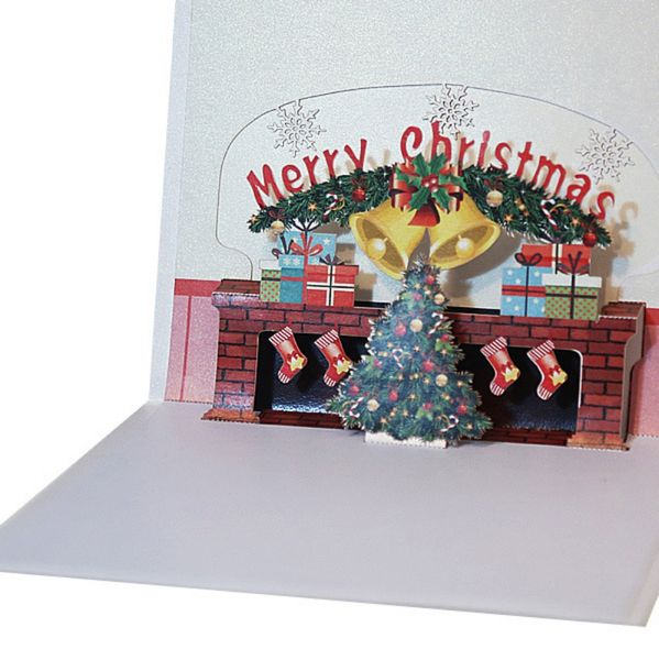 

merry christmas fireplace 3d -up card winter holiday greeting card invitation