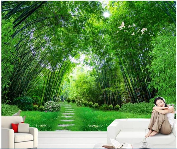 

wdbh custom p mural 3d wallpaper green bamboo forest trail tv background wall home decor living room wallpaper for walls 3 d