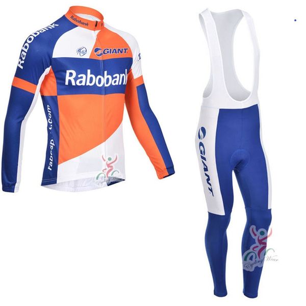 Rabobank Takımı Bisiklet Uzun Kollu Jersey Önlüğü Pantolon Setleri Erkekler Sıcak Bisiklet Giyim Hızlı Kuru MTB Sportwear Jel Pad Ropa Ciclismo U72322