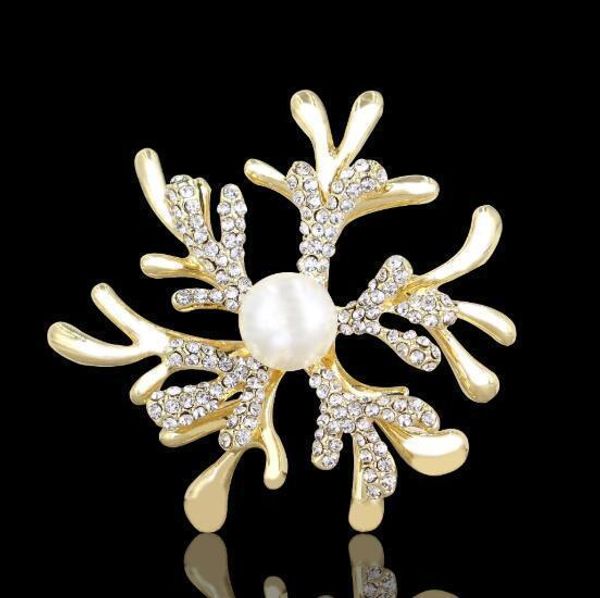 

fashion women crystal pearl coral flowers corsage brooches 14k gold brooch pins scarf clips women suit lapel pins accessories, Gray