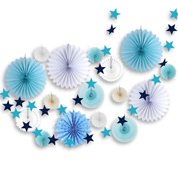Blue Amp White Birthday Party Decoration Set Paper Rosettes Fans