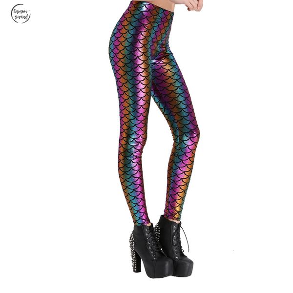 

женщины леггинсы высокой талией punk rock harajuku workout push up фитнес масштаб 3d печати рыба sexy плюс размер брюки, Black