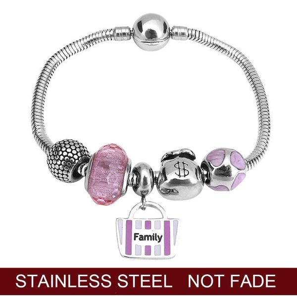

stainless steel charm-bracelets family friendship jewelry luck protection gift for girl mother, Golden;silver