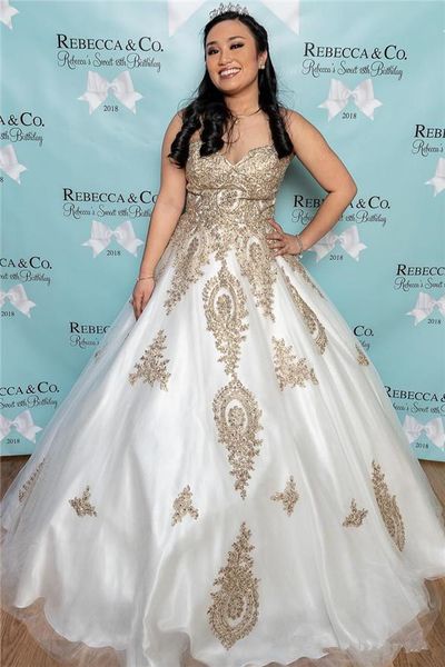 

white and gold a-line wedding dresses vestido de noiva 2020 new design selling sweep train applique sweetheart lace bridal gowns w1016