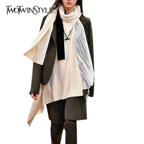 

twotwinstyle asymmetrical patchwork women's coats scarf collar long sleeve pocket irregular hem female coat 2019 autumn fashion, Black;brown