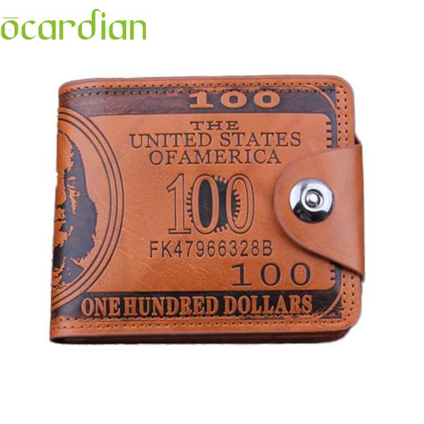 

men wallet us dollar bill brown leather wallet bifold p drop shipping billetera carteira 17may9, Red;black
