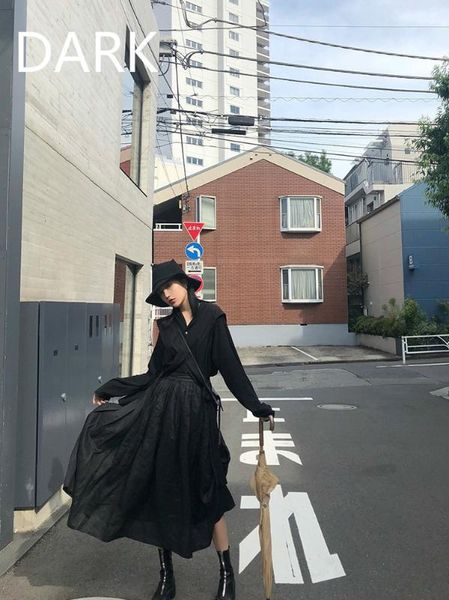 

темная льняная юбка дикая юбка средней длины, Black