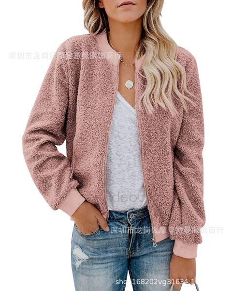 

женские куртки верхняя одежда пальто весте femme дизайнер свитер с длинными рукавами мех зима досуг чистый цвет молния шерсть розовый свобод, Black;brown