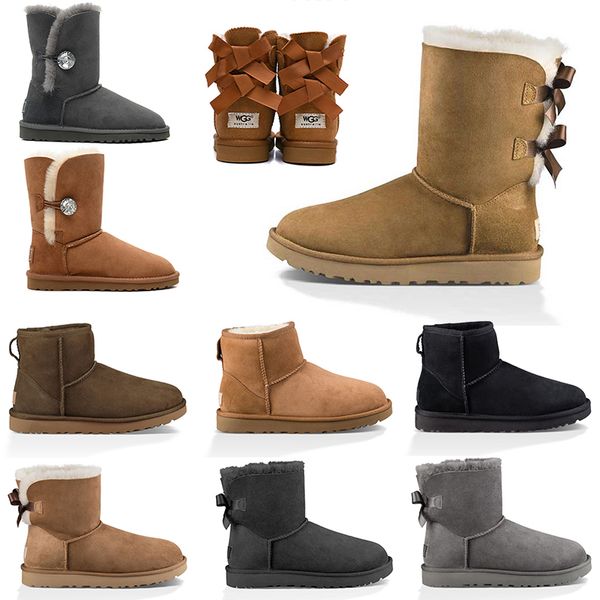 

2020 women boots maroon mini bailey bow button bling chestnut luxury designer australian women snow boots 36-41, Black