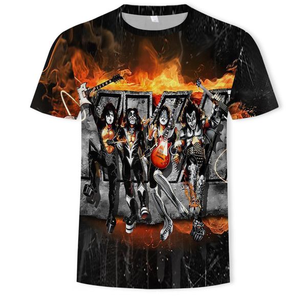 

rock band t shirt kiss clothes tshirt tees clothing men 3d t-shirt t-shirts mens ftness new, White;black